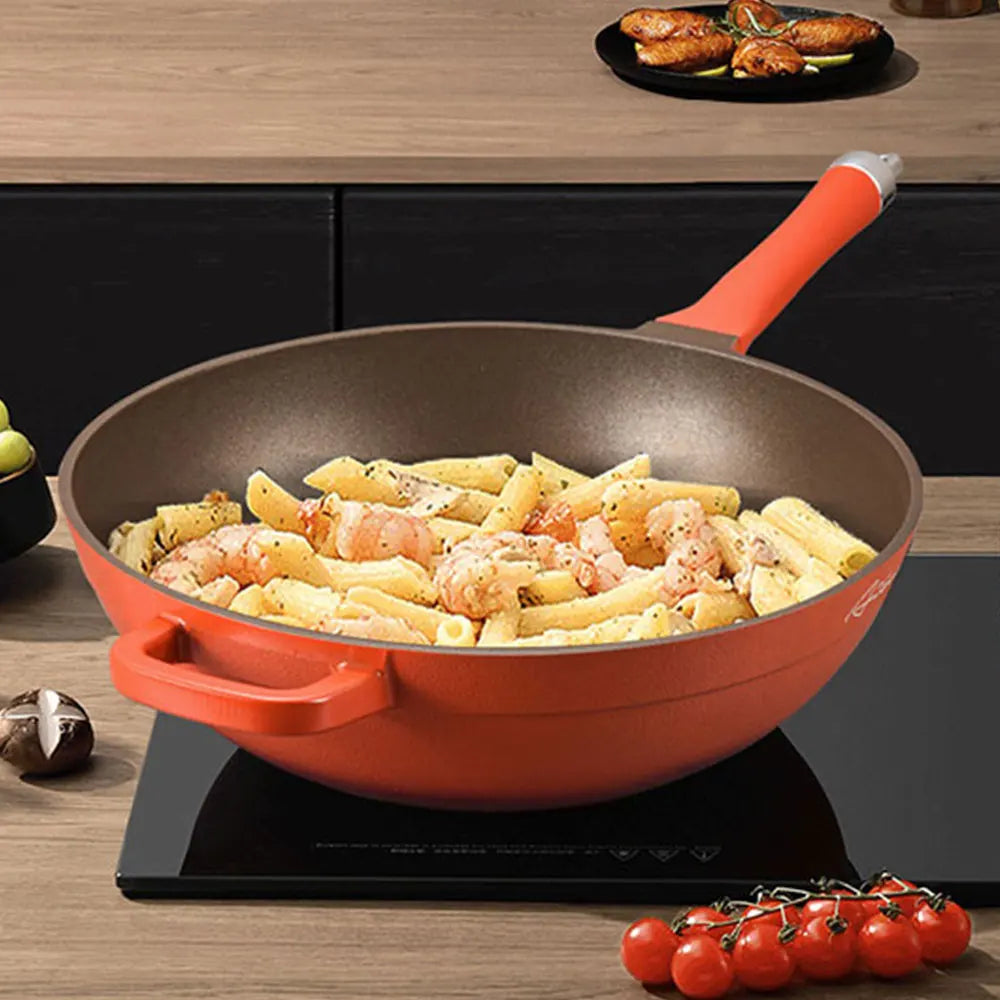Premium titanium nonstick wok with flat bottom