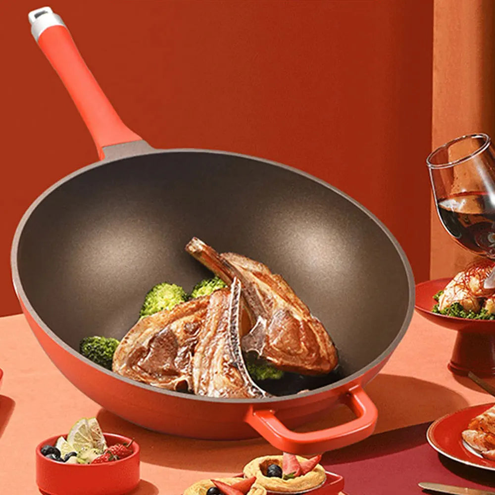Premium titanium nonstick wok with flat bottom